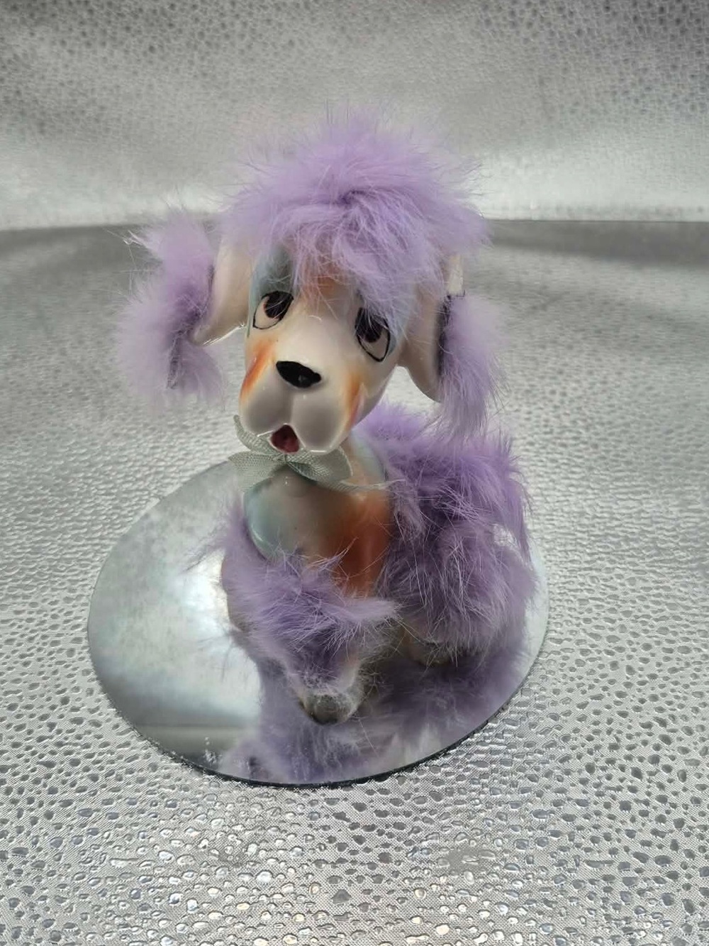 RARE MCM Kitsch Dog Figurine with Purple Fur Anthropomorphic Kitschy Japan